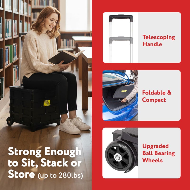 dbest products عربة dbest Quik Cart Pro المتحركة مع مقعد، سلة قابلة للطي مع مقبض، ثقيلة الوزن، سوداء - Image 5